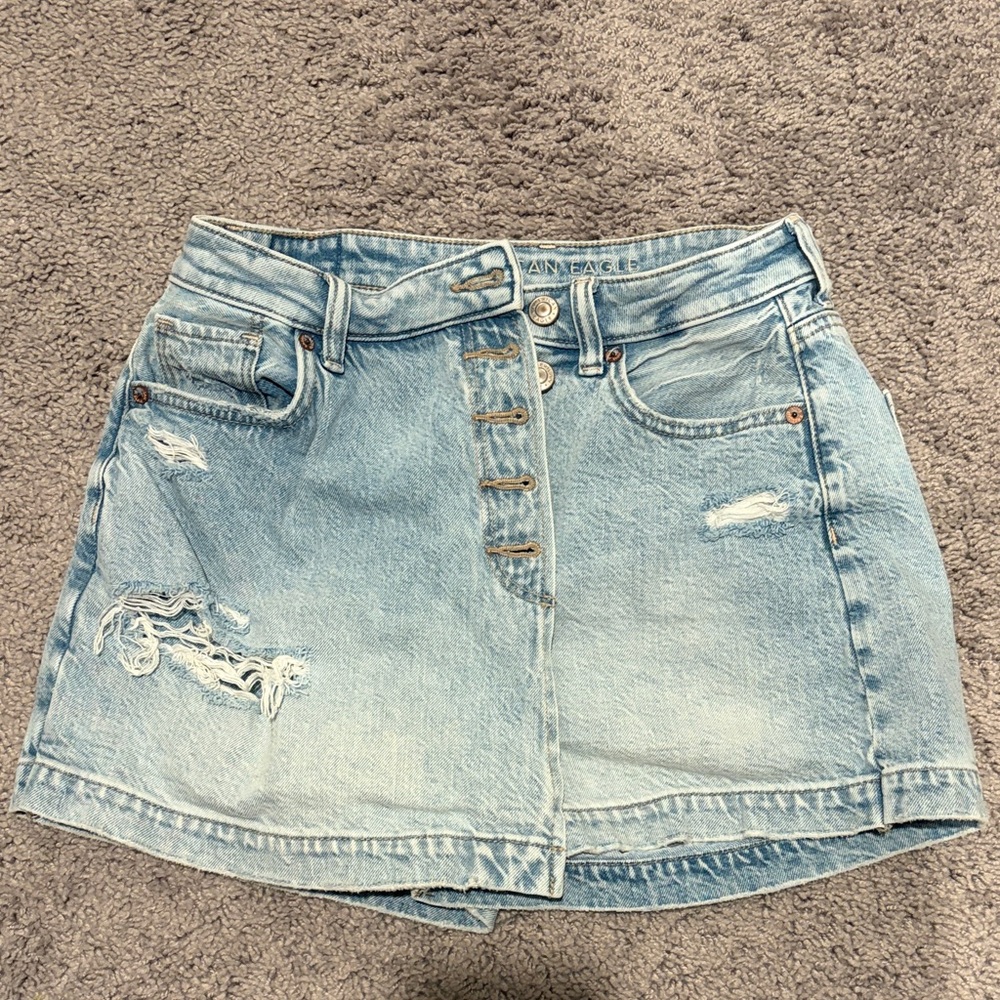 American Eagle Outfitters Light Blue Distressed Denim Skirt